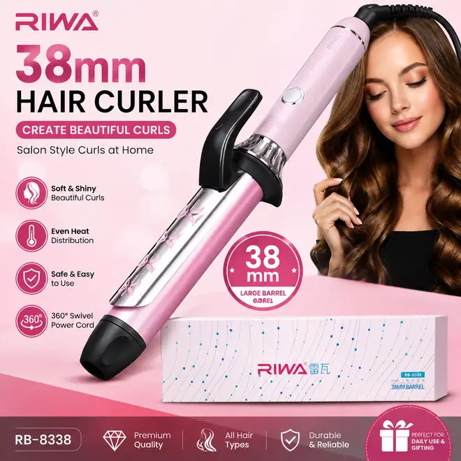 RIWA RB-8338 38mm Large Barrel Hair Curler – Professional Hair Curling & Styling Iron