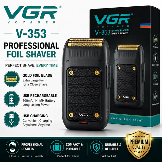 VGR V-353 Professional Men's Foil Shaver | USB Rechargeable Electric Beard Shaver | Gold Foil Trimmer