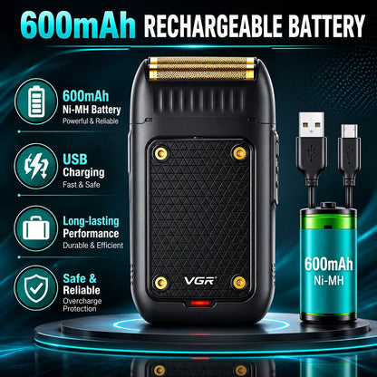 VGR V-353 Professional Men's Foil Shaver | USB Rechargeable Electric Beard Shaver | Gold Foil Trimmer