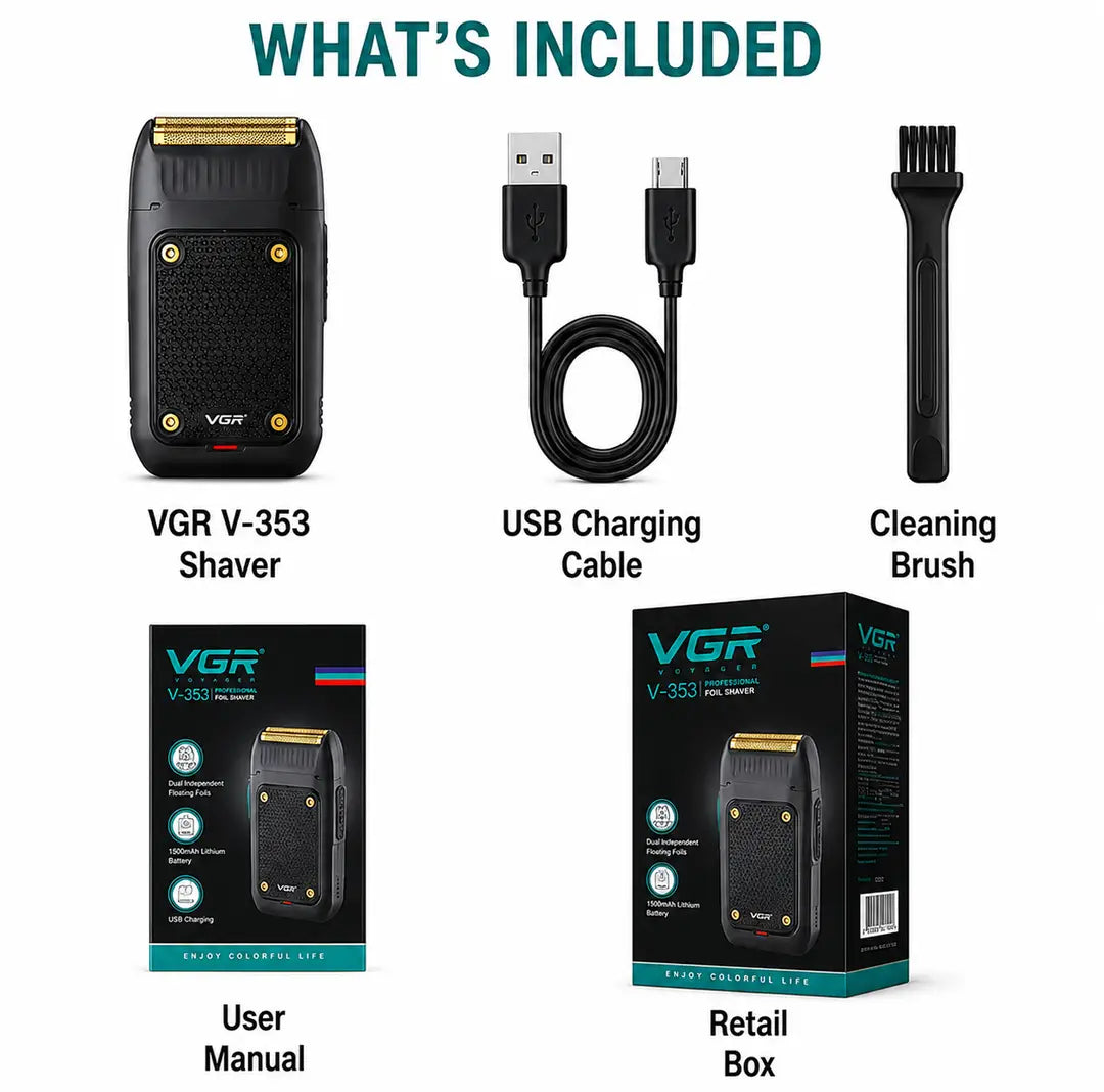 VGR V-353 Professional Men's Foil Shaver | USB Rechargeable Electric Beard Shaver | Gold Foil Trimmer