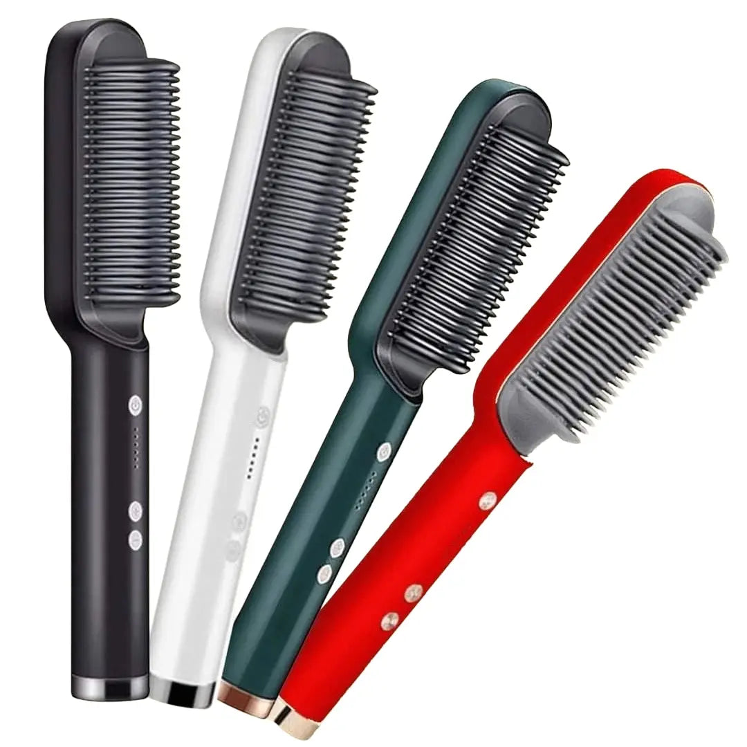 2 in 1 Hair Straightener Brush & Curling Comb | Electric Heated Hair Straightening Brush | Anti-Scald Hot Comb Hair Styler