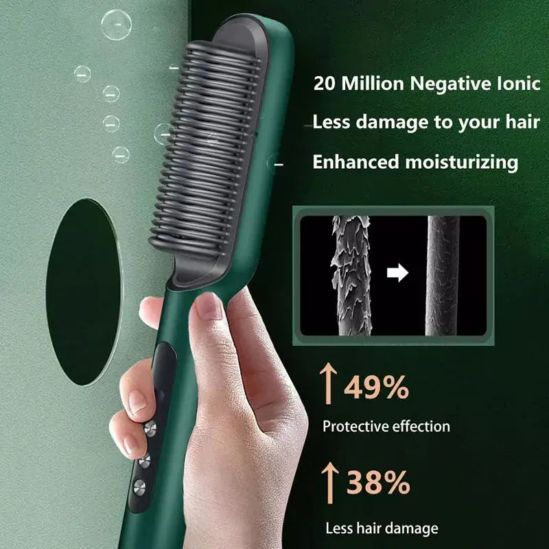 2 in 1 Hair Straightener Brush & Curling Comb | Electric Heated Hair Straightening Brush | Anti-Scald Hot Comb Hair Styler