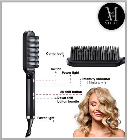 2 in 1 Hair Straightener Brush & Curling Comb | Electric Heated Hair Straightening Brush | Anti-Scald Hot Comb Hair Styler