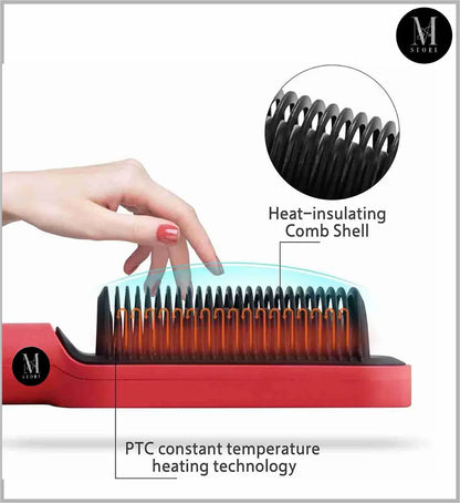 2 in 1 Hair Straightener Brush & Curling Comb | Electric Heated Hair Straightening Brush | Anti-Scald Hot Comb Hair Styler