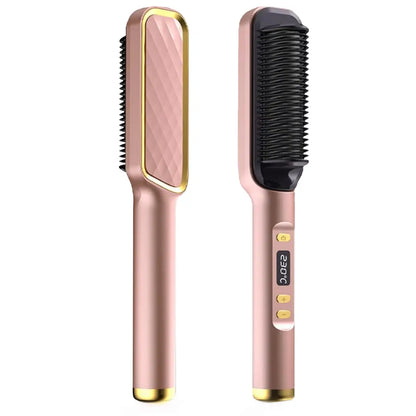2 in 1 Hair Straightener Brush & Curling Comb | Electric Heated Hair Straightening Brush | Anti-Scald Hot Comb Hair Styler