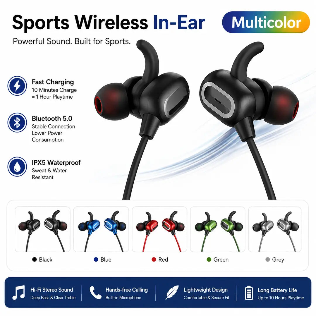 Wireless Neckband Bluetooth 5.0 Headphone Wireless Headset With Heavy Bass Stereo Earphones High Quality Magnetic Attraction Intelligent Noise Reduction Cancelling Sports Headset