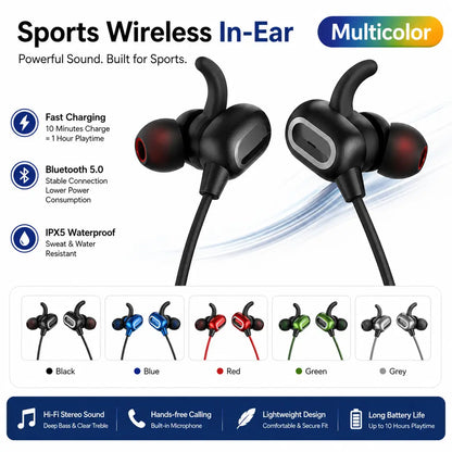 Wireless Neckband Bluetooth 5.0 Headphone Wireless Headset With Heavy Bass Stereo Earphones High Quality Magnetic Attraction Intelligent Noise Reduction Cancelling Sports Headset