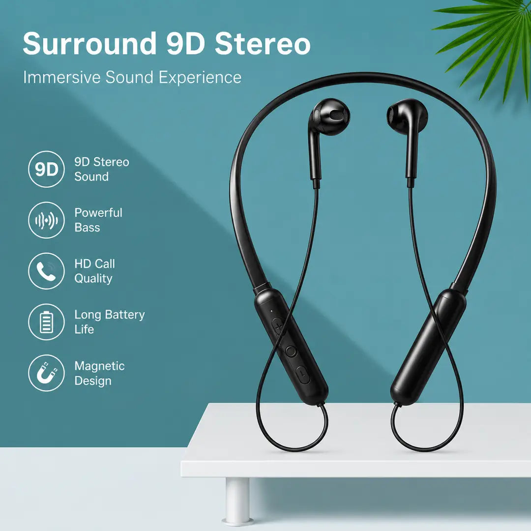 Wireless 9D Bluetooth Headset NeckHanging Stereo Noise Reduction Universal 5.0 Sports Headset Microphone