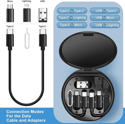 60W 5 in 1 Data Cable Set Fast Charging Multi-Interface Cable Set with Storage Case Type-C/USB/Lightning/Micro Universal Compatibility