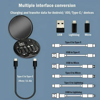 60W 5 in 1 Data Cable Set Fast Charging Multi-Interface Cable Set with Storage Case Type-C/USB/Lightning/Micro Universal Compatibility