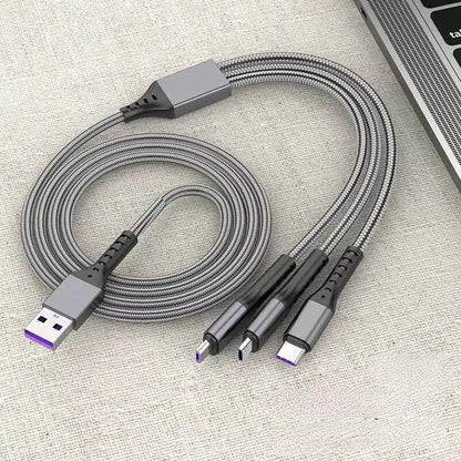 New 6A 100W 3 in 1 Fast Charging Cable Micro USB Type-C IOS Android Charger Cable for iP Phone Cable