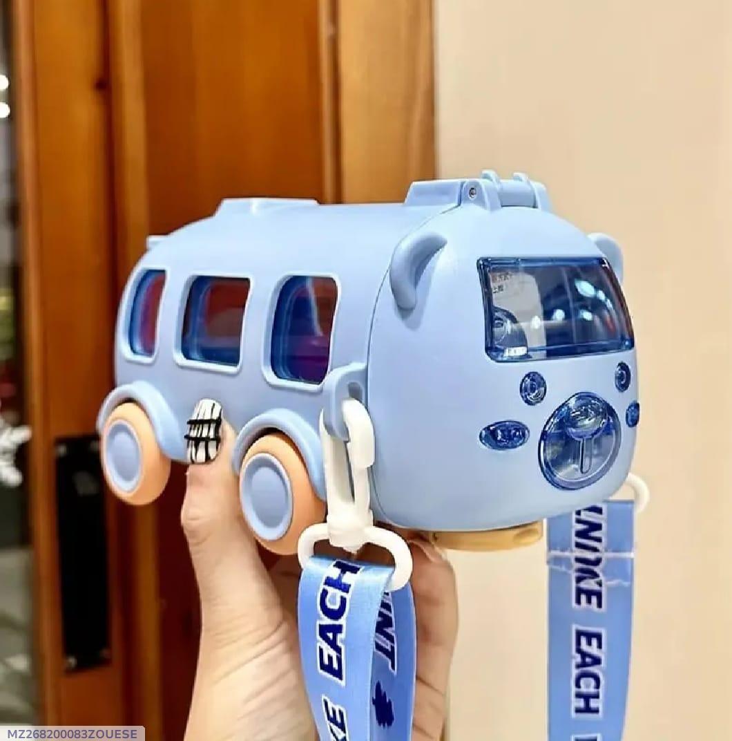 Kids Cartoon Bus Water Bottle Blue ABS Leak-Proof