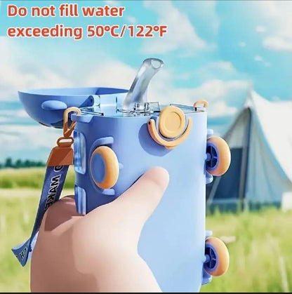 Kids Cartoon Bus Water Bottle Blue ABS Leak-Proof