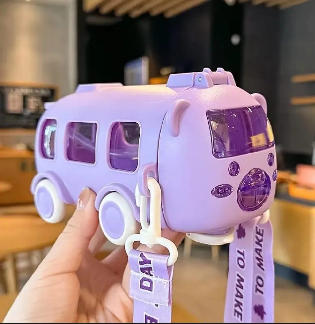 Kids Cartoon Bus Water Bottle Blue ABS Leak-Proof