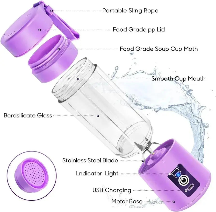 Rechargeable Portable 6 blades Juicer Blender (USB Charging)