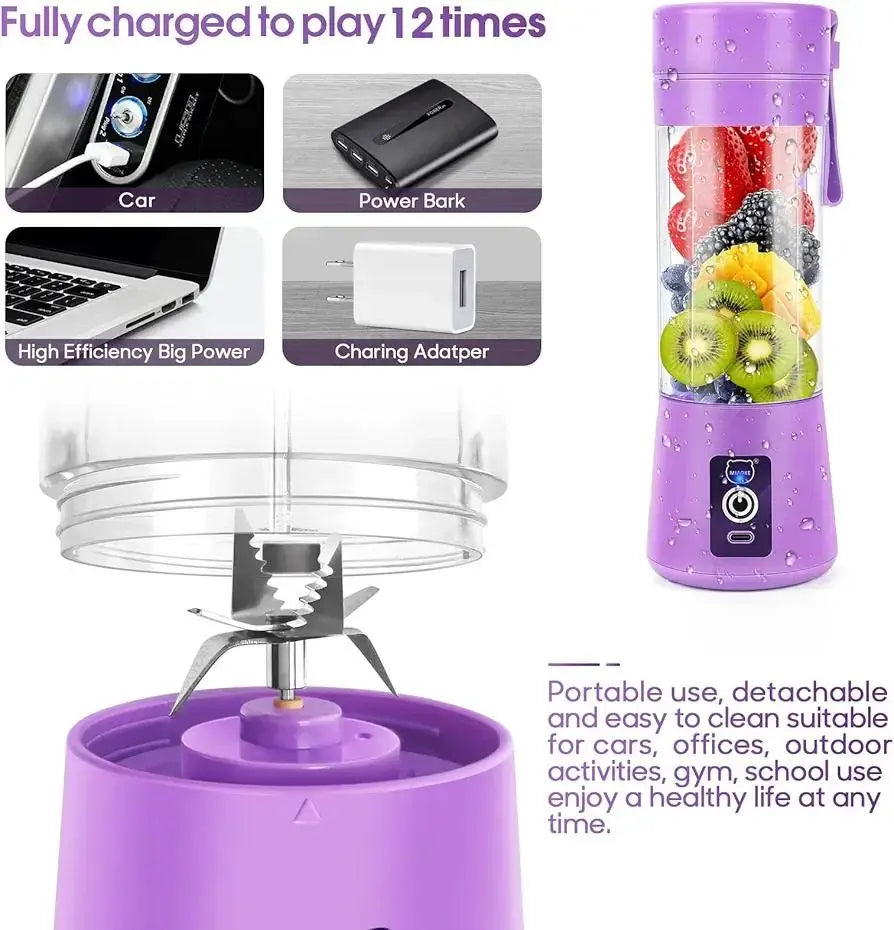 Rechargeable Portable 6 blades Juicer Blender (USB Charging)