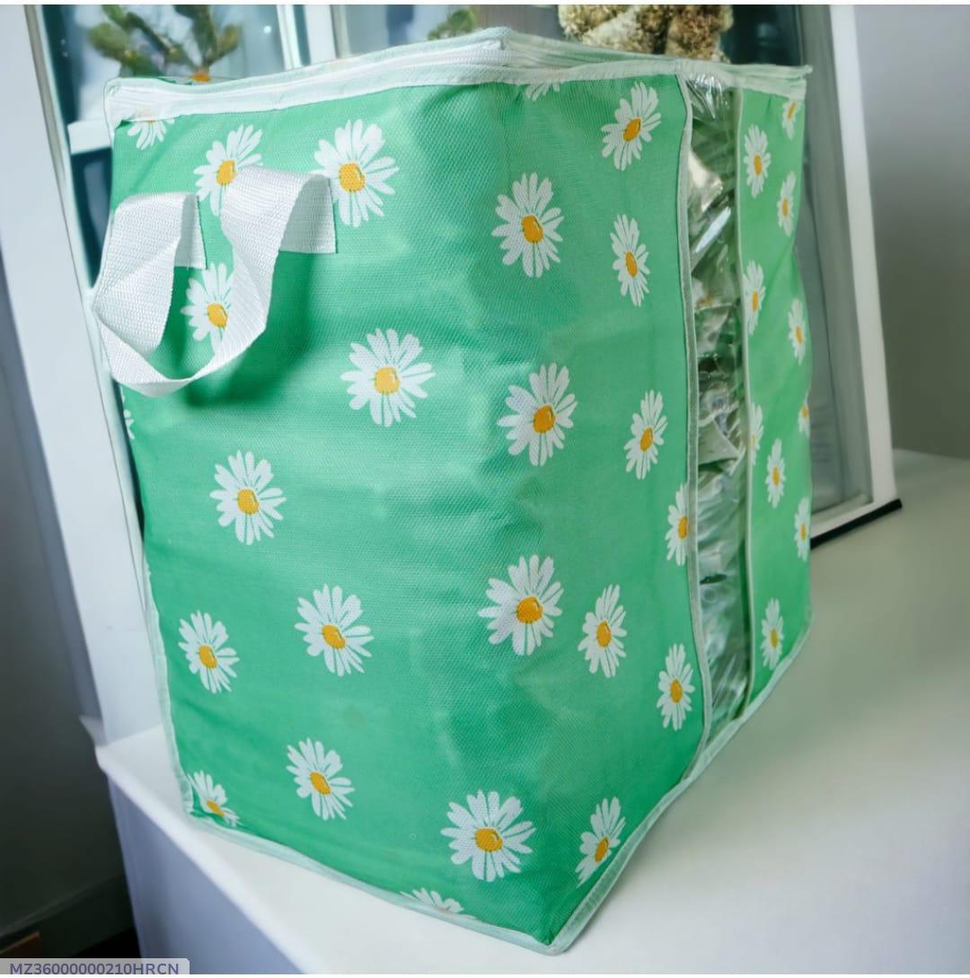 Green Daisy Print Storage Bag 25kg Dustproof Oxford Cloth