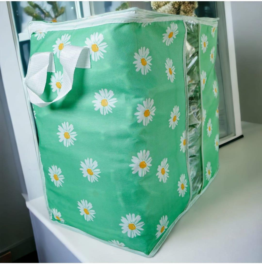 Green Daisy Print Storage Bag 25kg Dustproof Oxford Cloth