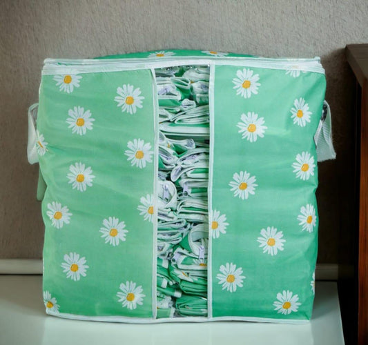 Green Daisy Print Storage Bag 25kg Dustproof Oxford Cloth