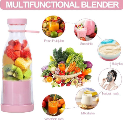 Portable Electric Juicer Bottle 420ml Pink Rechargeable