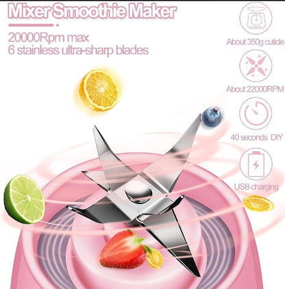 Portable Electric Juicer Bottle 420ml Pink Rechargeable