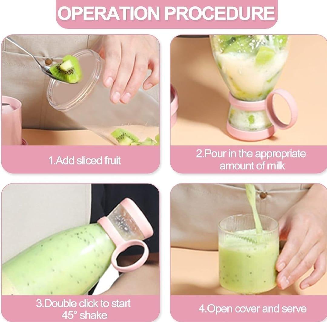 Portable Electric Juicer Bottle 420ml Pink Rechargeable