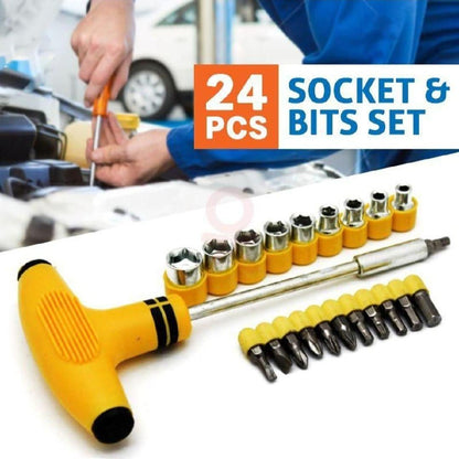 24 Pcs Socket & Bits Set Yellow Tool Kit