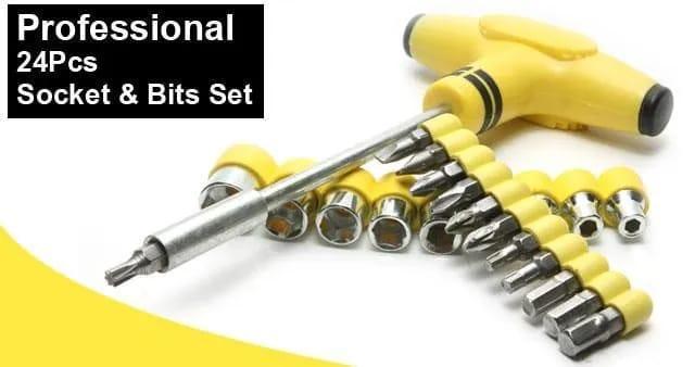 24 Pcs Socket & Bits Set Yellow Tool Kit