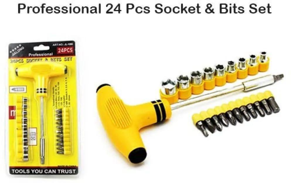 24 Pcs Socket & Bits Set Yellow Tool Kit