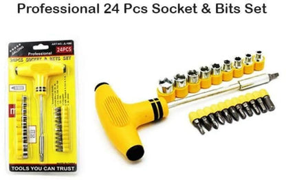 24 Pcs Socket & Bits Set Yellow Tool Kit