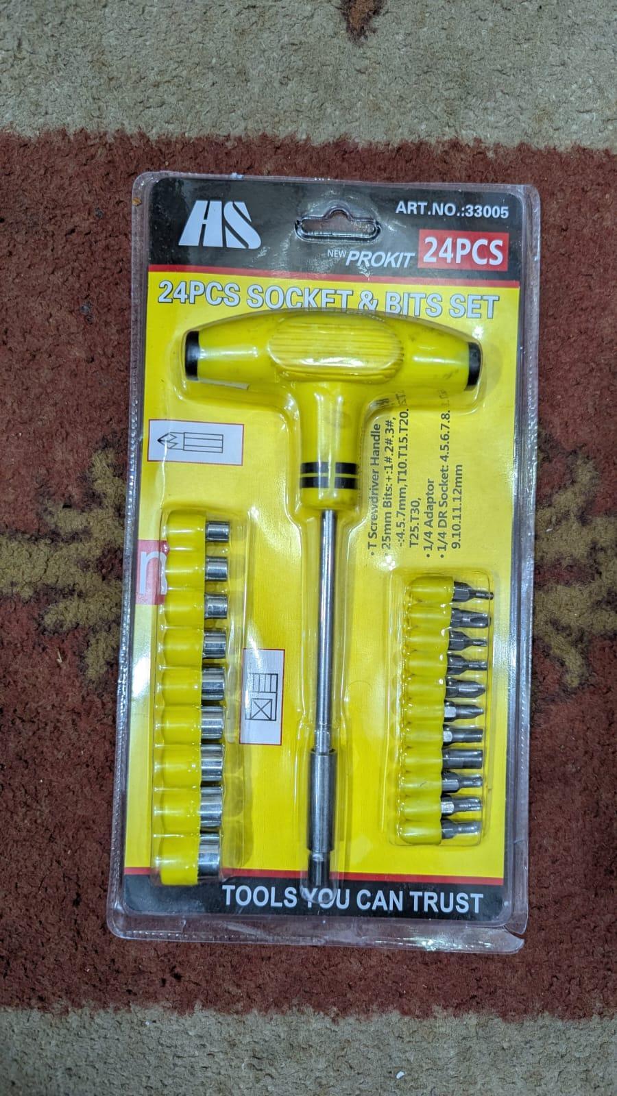 24 Pcs Socket & Bits Set Yellow Tool Kit