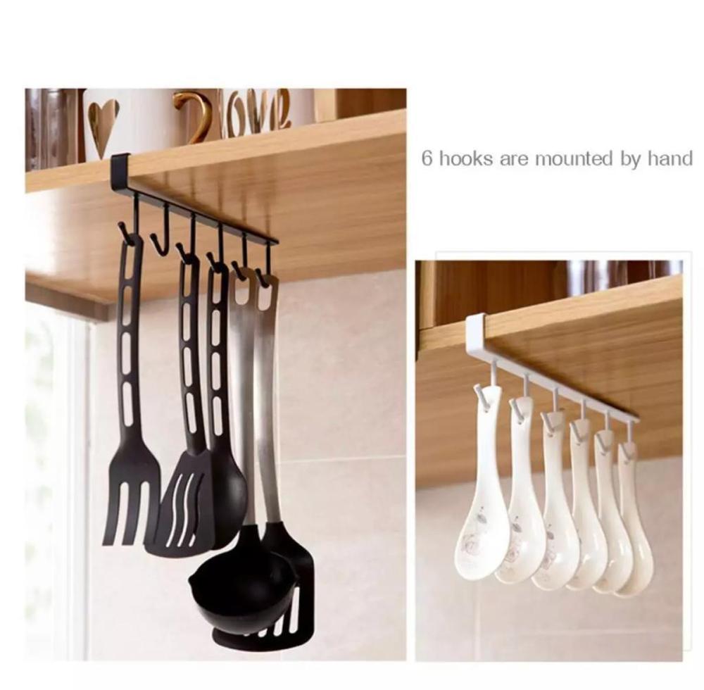 Stainless Steel Kitchen Hanger Black White 6 Cup Holder