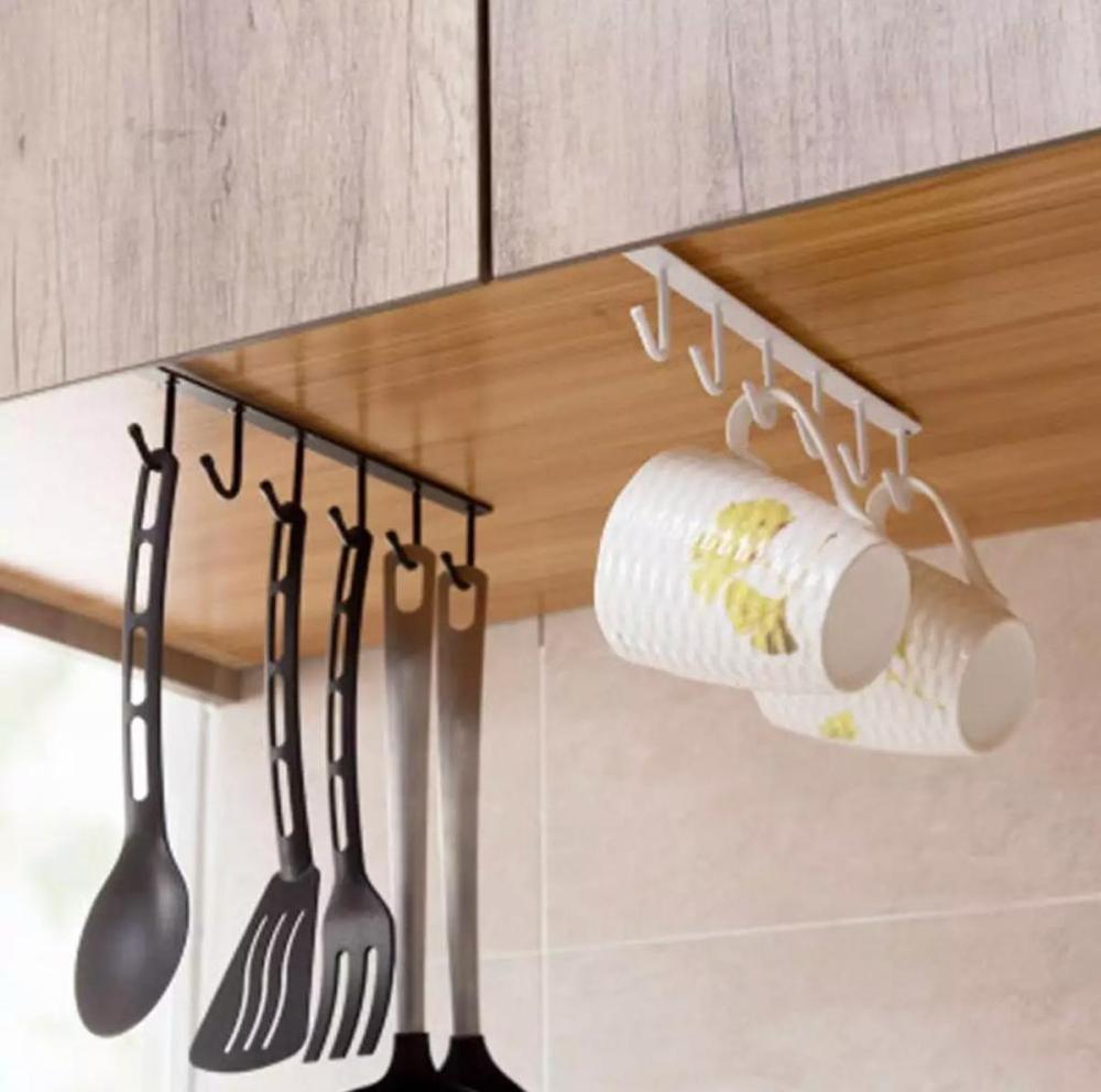 Stainless Steel Kitchen Hanger Black White 6 Cup Holder