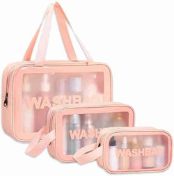 3-Piece Pink Wash Bag Set for Makeup Storage
