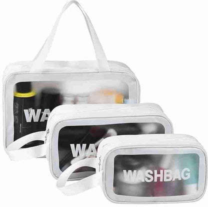 3-Piece Pink Wash Bag Set for Makeup Storage
