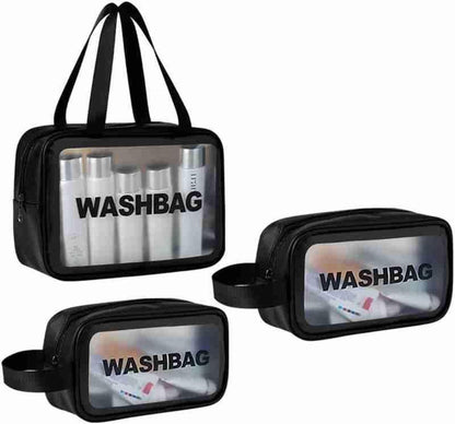 3-Piece Pink Wash Bag Set for Makeup Storage