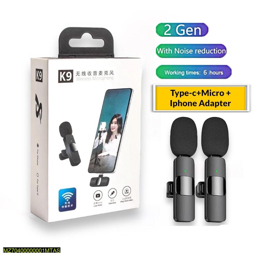 K9 Wireless Vlogging Microphone Black Rechargeable