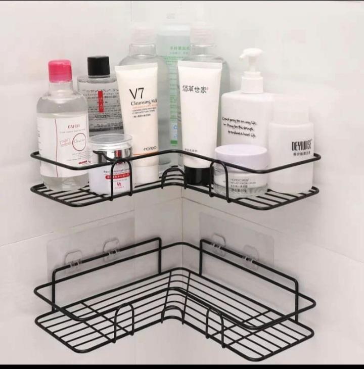 Black Corner Wall Mount Organizer for Bathroom & Office Storage