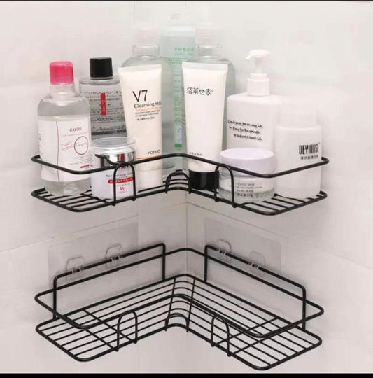 Black Corner Wall Mount Organizer for Bathroom & Office Storage