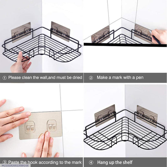Black Corner Wall Mount Organizer for Bathroom & Office Storage