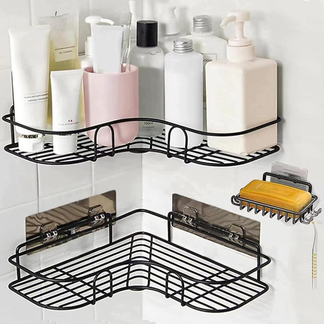 Black Corner Wall Mount Organizer for Bathroom & Office Storage