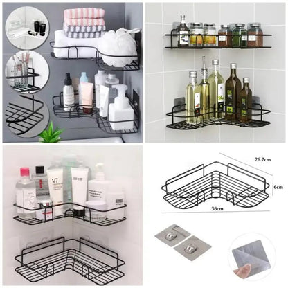 Black Corner Wall Mount Organizer for Bathroom & Office Storage