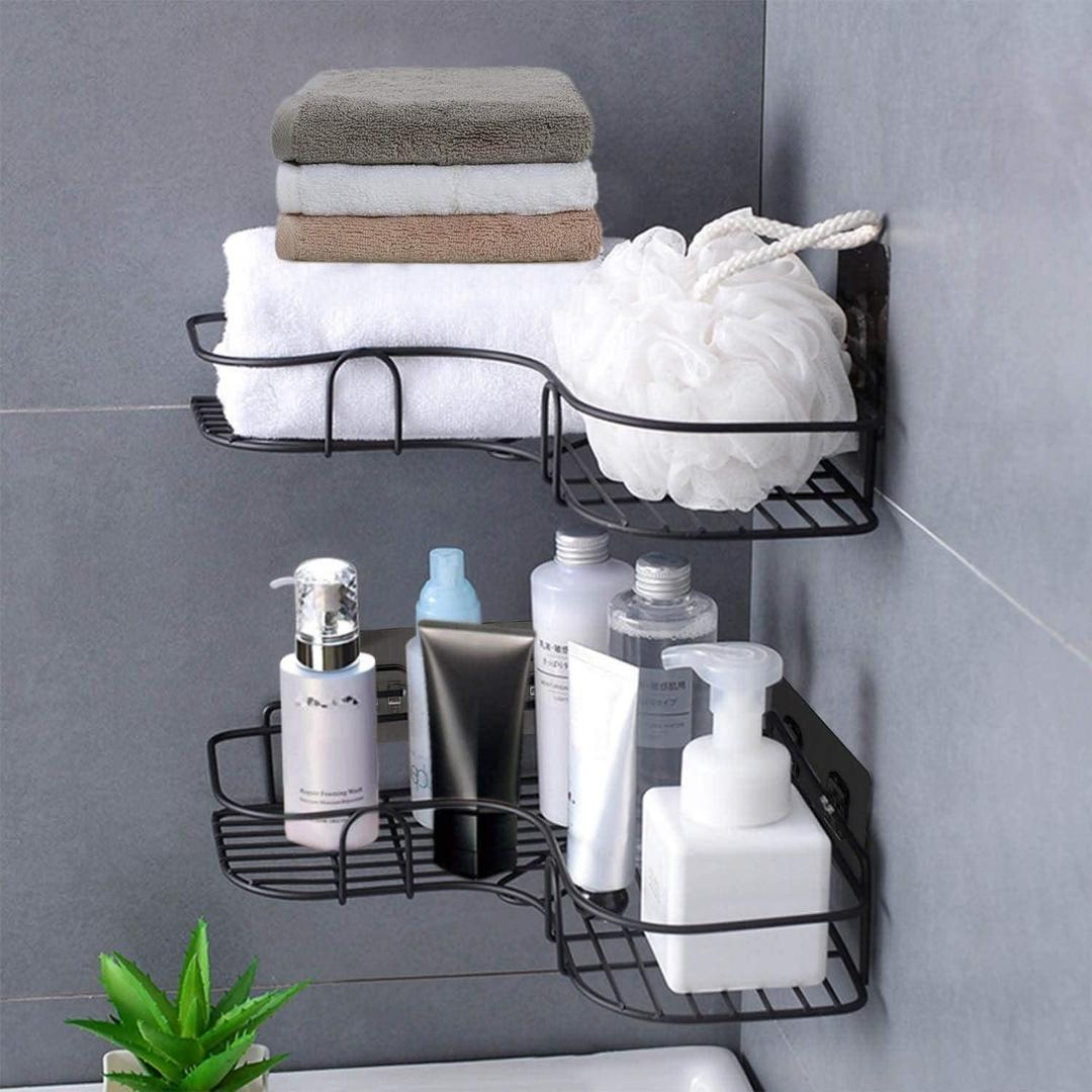 Black Corner Wall Mount Organizer for Bathroom & Office Storage