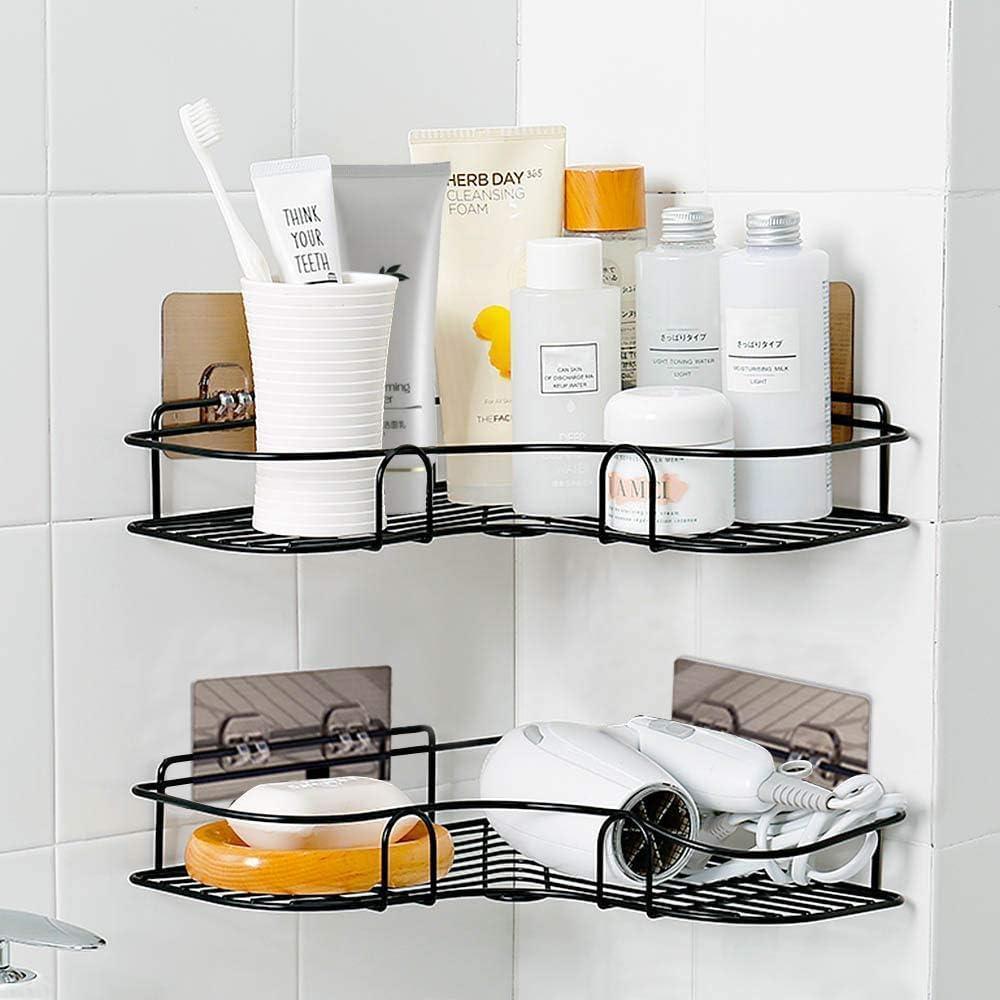 Black Corner Wall Mount Organizer for Bathroom & Office Storage
