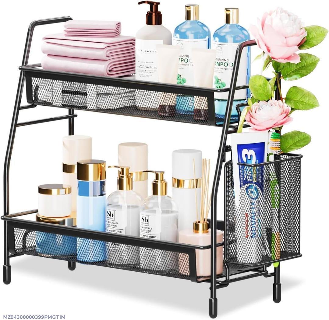 Black Mesh Bathroom Organizer Two Tier Storage