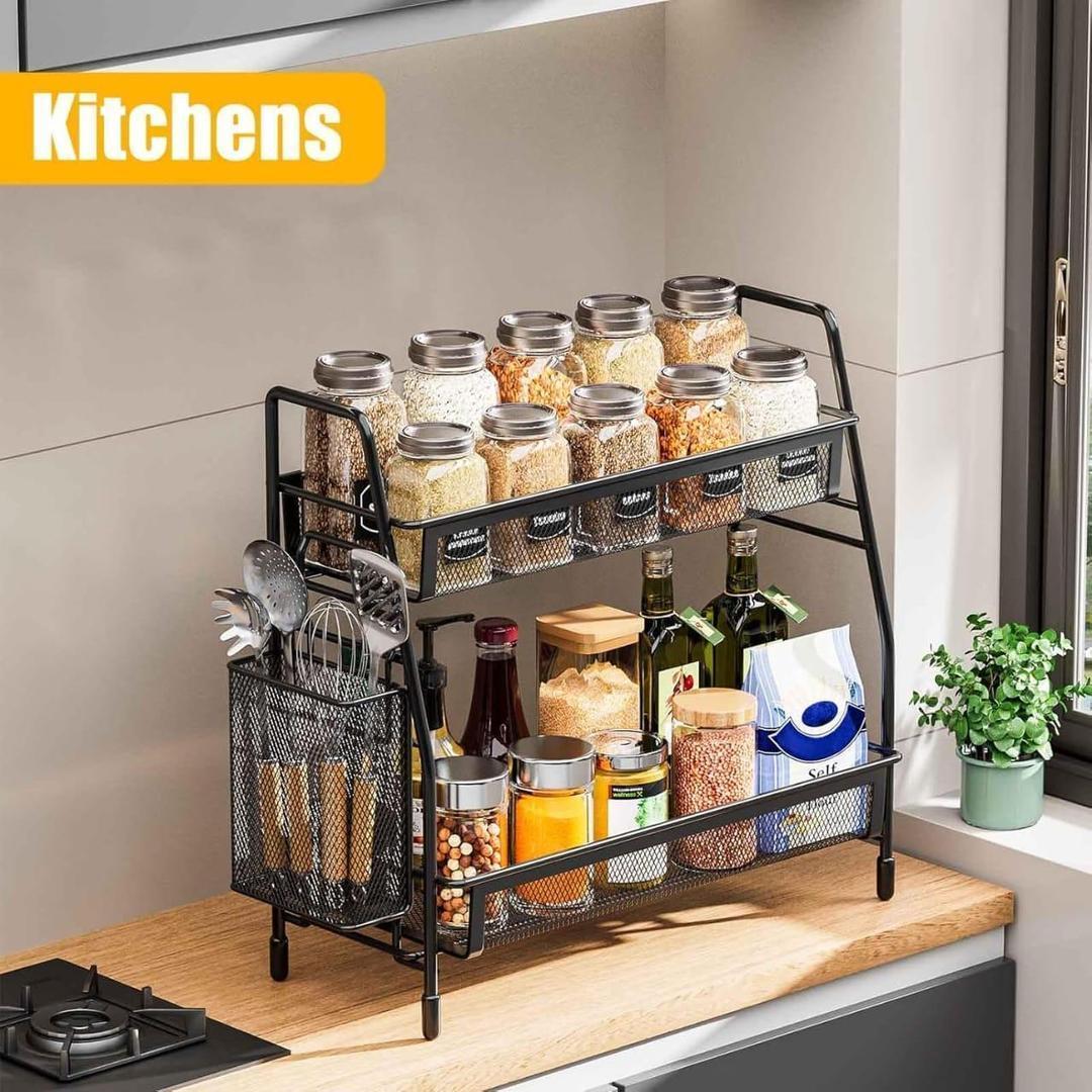 Black Mesh Bathroom Organizer Two Tier Storage