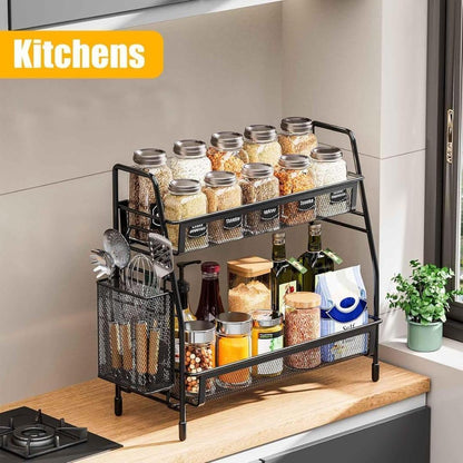 Black Mesh Bathroom Organizer Two Tier Storage