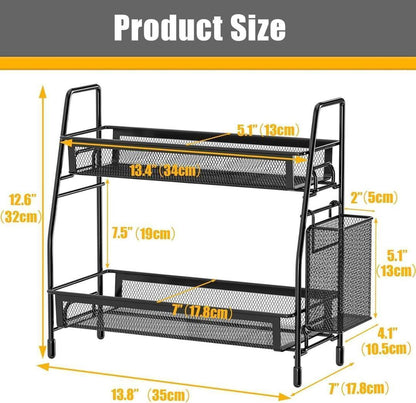 Black Mesh Bathroom Organizer Two Tier Storage