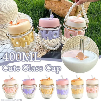 400ML Glass Cup with Pearl Handle & HOH Charm
