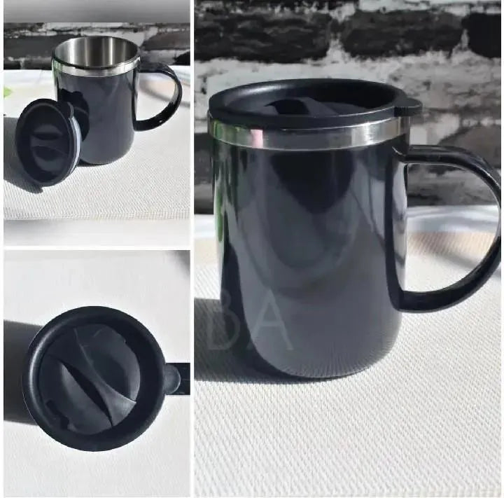 Stainless Steel Coffee Mug Black Spill Proof Handle